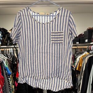Christian Siriano Blue and White Striped Linen Top